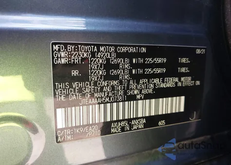 2021 Toyota Venza Limited из США, поврежденный, VIN JTEAAAAH5MJ073811